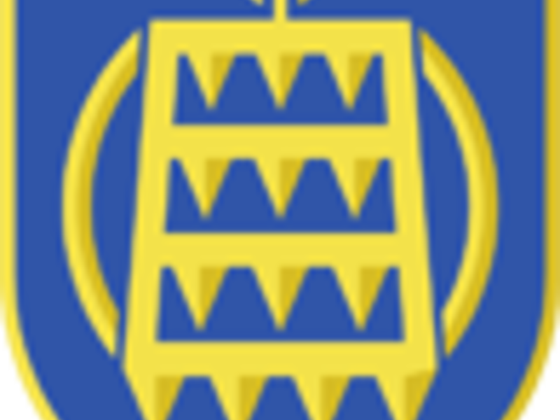 Logo der Stadt Laichingen. Eine goldene Egge auf blauem Hintergrund umgeben von einem goldenem Rand
