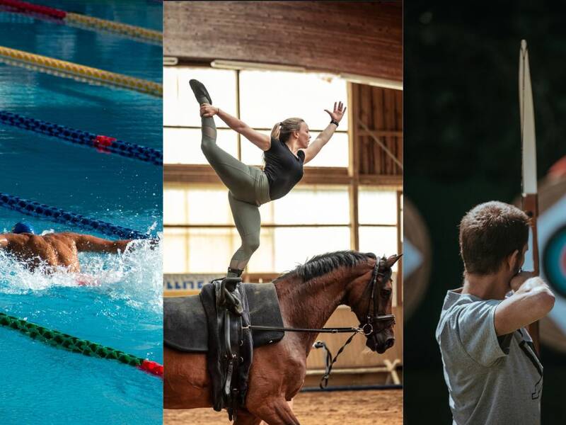 Fußball, Schwimmen, Voltigieren, Pfeil und Bogen und Leichtatlethik